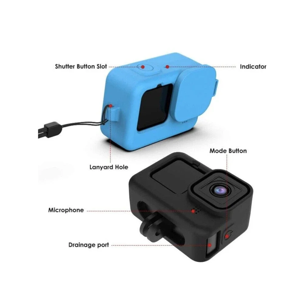 Set Of 2 Accessories Kit for GoPro Hero 10/9 Upgraded Silicone Sleeve Blue & Blk